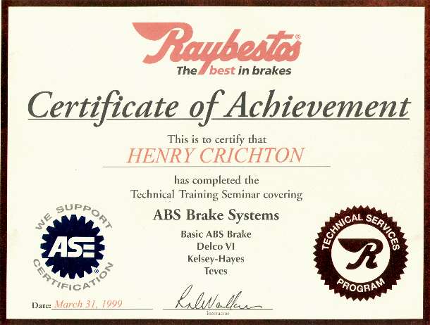Raybestos Brake Certification
