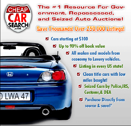 car auctions, repossessions, government, police, military surplus