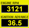 OBD scan tool digital readouts with graphs showing RPM and ignition advance for automotive diagnostics with software and computers for cars and other vehicles.